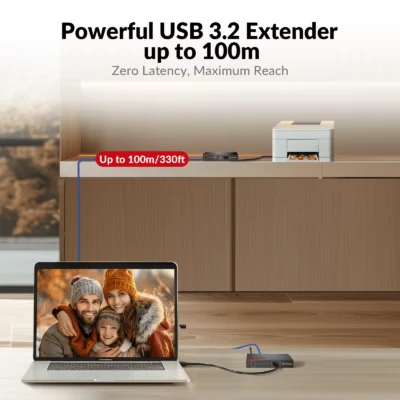 High-End USB 3.2 Extender with Zero Latency, up to 100m/330ft over Cat 6a/7, 4x USB 3.0 Ports, Ideal for Gaming & Streaming            U3EX100 - Image 3
