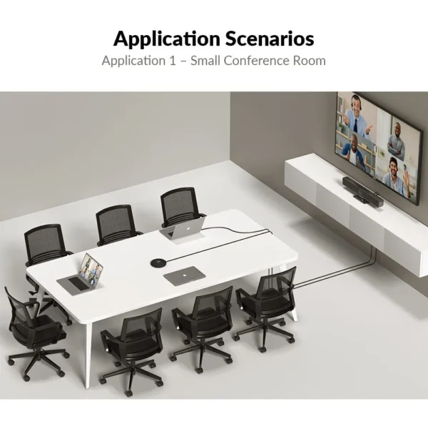 AnyCo V8 All-in-One Video Bar w/ 4K AI Tracking Camera, 4-Mic Array, Dual Stereo Speakers, Works with Cascaded Mics for Large Conference Room - Image 4