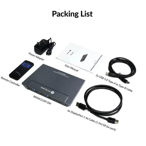 8K DisplayPort KVM Switch for Two Computers, Supports Dual Monitors & 144hz/165hz/240hz High Refresh Rate Gaming          8KSW21DP-DM - Image 5