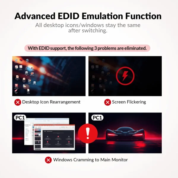 USB-C KVM Switch Docking Station for 2 Laptops & 4K Dual Monitor, 11-in-1 Design (100W PD), 1G Ethernet Port, EDID Emulation          KD-E20 - Image 5