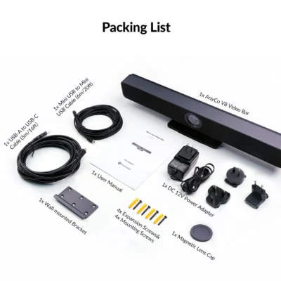AnyCo V8 All-in-One Video Bar w/ 4K AI Tracking Camera, 4-Mic Array, Dual Stereo Speakers, Works with Cascaded Mics for Large Conference Room - Image 6
