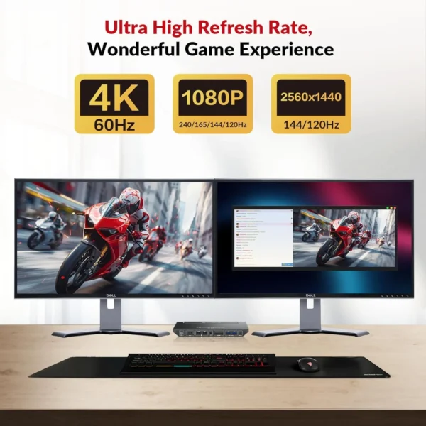 USB-C KVM Switch Docking Station for 2 PCs & 2 Monitors, 100W PD for Laptop, EDID Emulation, High Refresh Rates for Home Office & Gaming        KD-E10 - Image 7