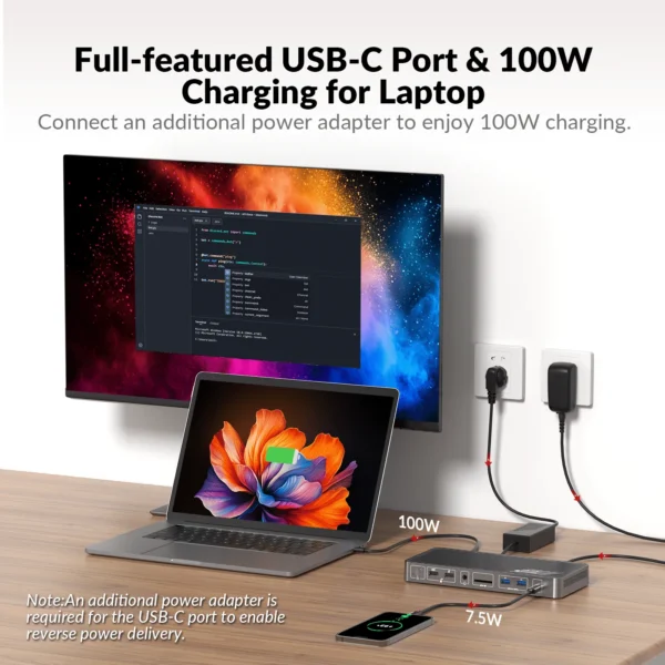 USB-C KVM Switch Docking Station for 2 Laptops & 4K Dual Monitor, 11-in-1 Design (100W PD), 1G Ethernet Port, EDID Emulation          KD-E20 - Image 6