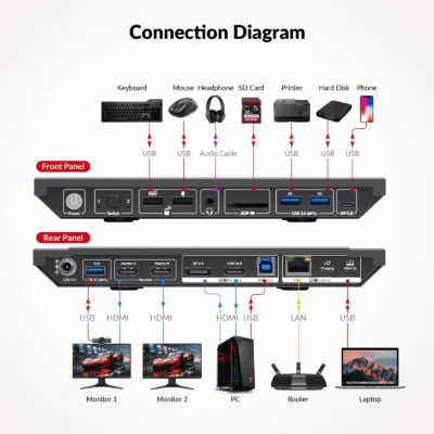 USB-C KVM Switch Docking Station for 2 PCs & 2 Monitors, 100W PD for Laptop, EDID Emulation, High Refresh Rates for Home Office & Gaming        KD-E10 - Image 9